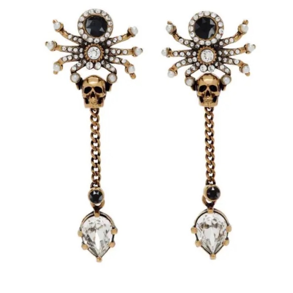 Gothic Spider Skull Dangle Earrings